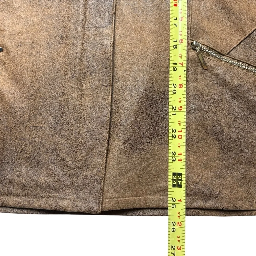 Chicos Faux Suede Moto Jacket US L 12/14 Lace Up Sleeve Details Brown Full Zip